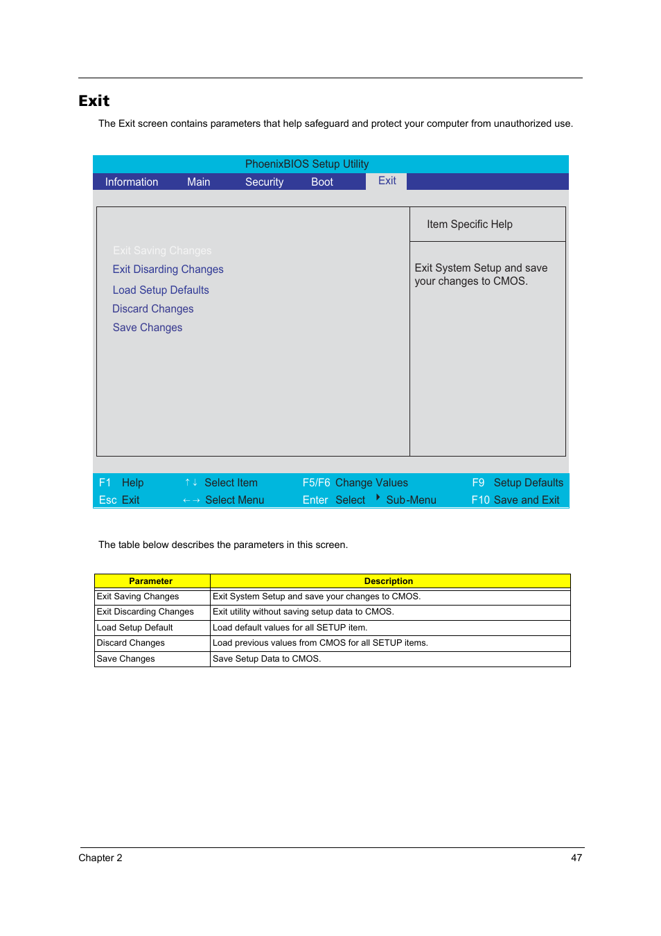 Exit | Acer 3620 User Manual | Page 55 / 108