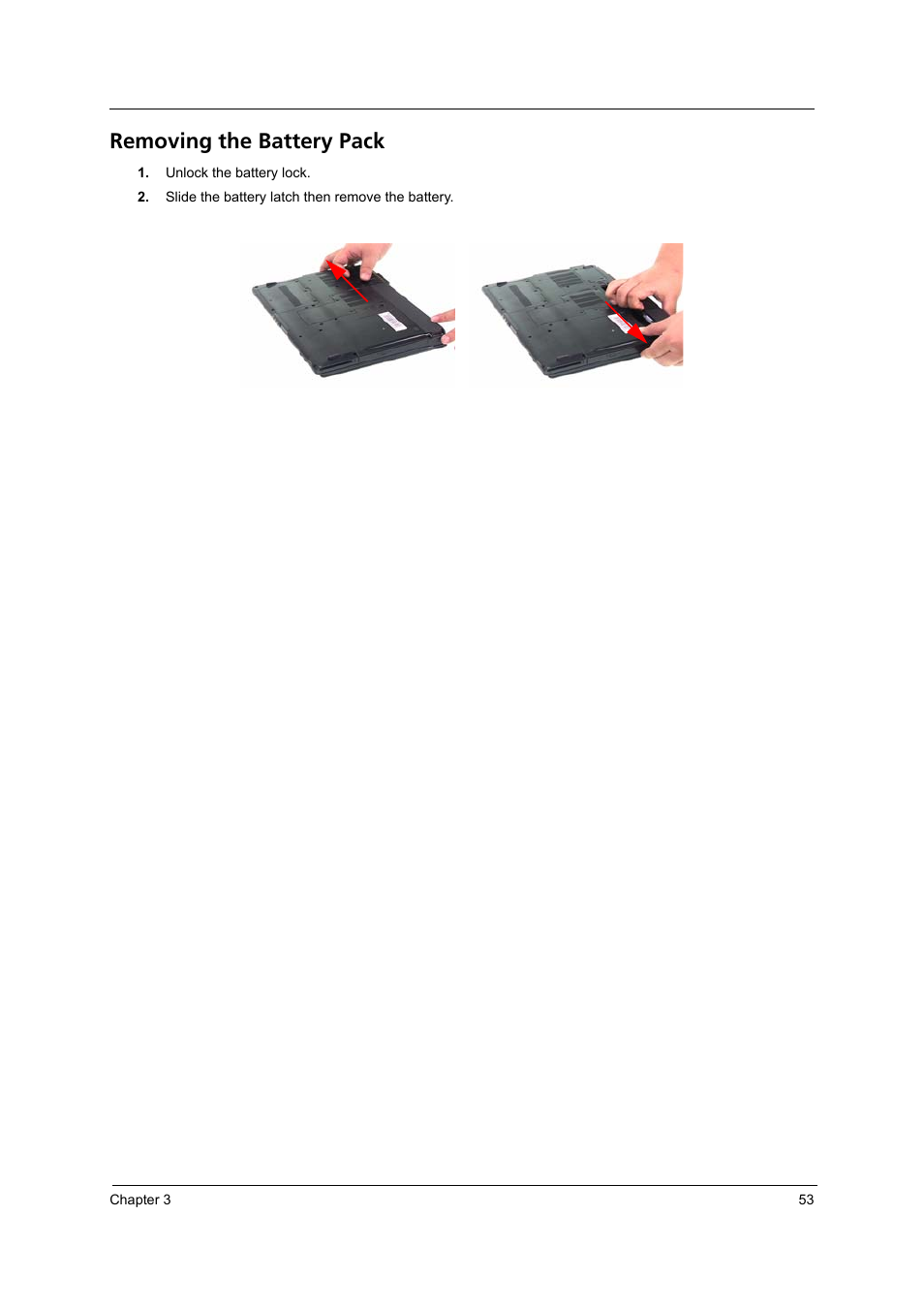 Removing the battery pack | Acer 3620 User Manual | Page 61 / 108