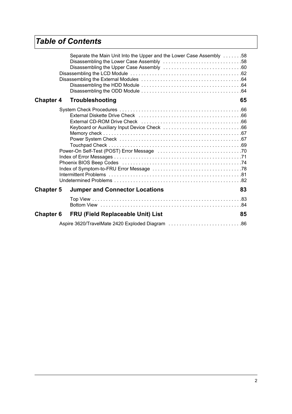 Acer 3620 User Manual | Page 8 / 108