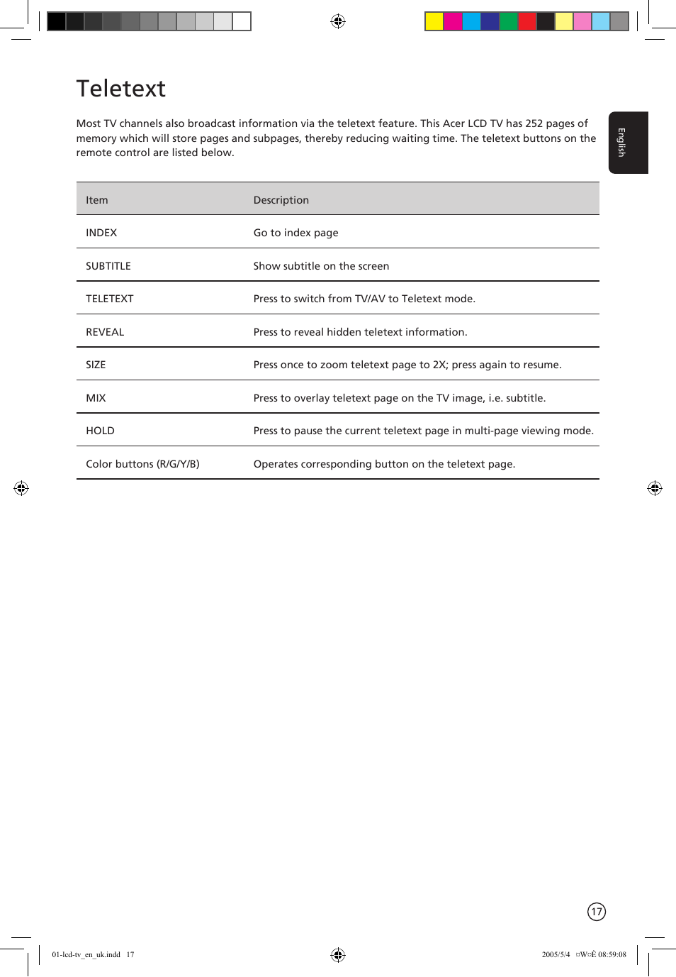 Teletext | Acer AL2671W User Manual | Page 17 / 22