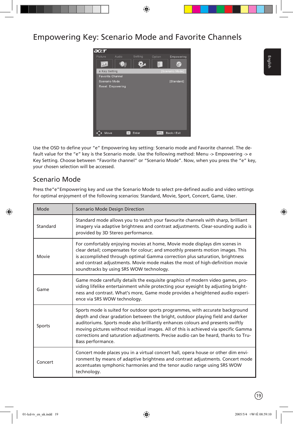 Scenario mode | Acer AL2671W User Manual | Page 19 / 22
