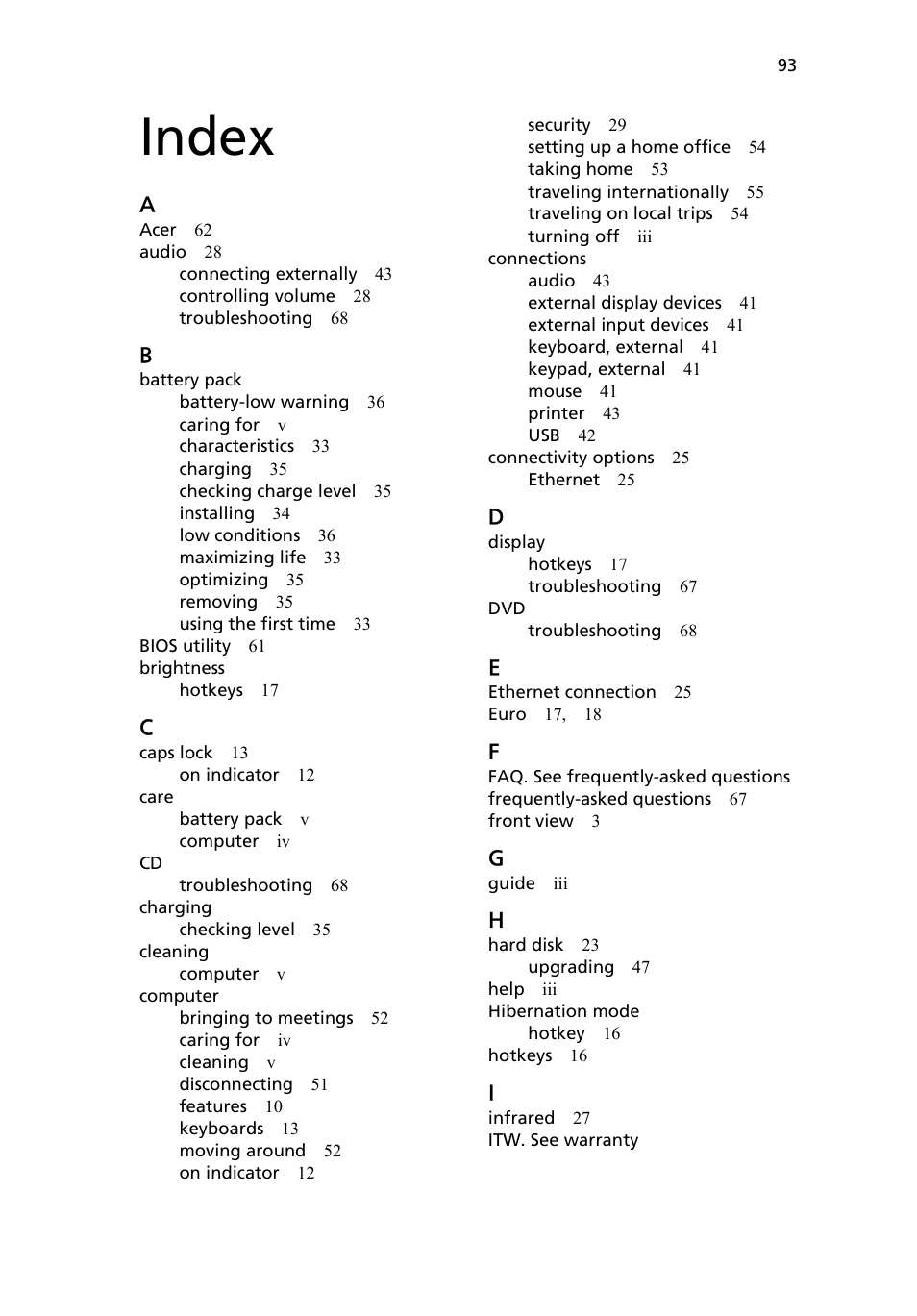 Index | Acer 2200 Series User Manual | Page 103 / 105