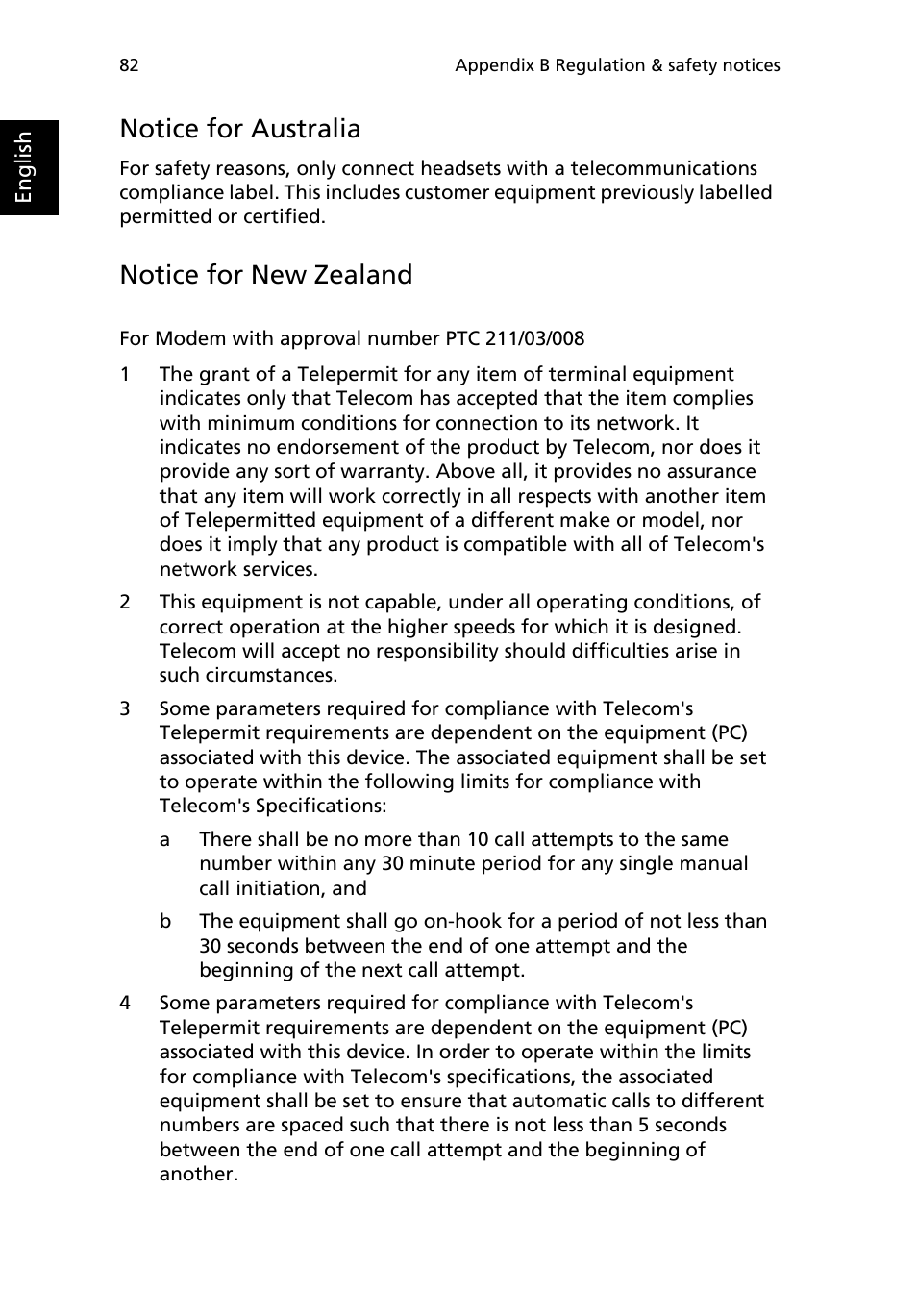 Notice for australia, Notice for new zealand | Acer 2200 Series User Manual | Page 92 / 105