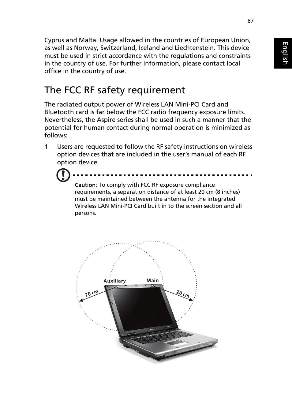 The fcc rf safety requirement | Acer 2200 Series User Manual | Page 97 / 105