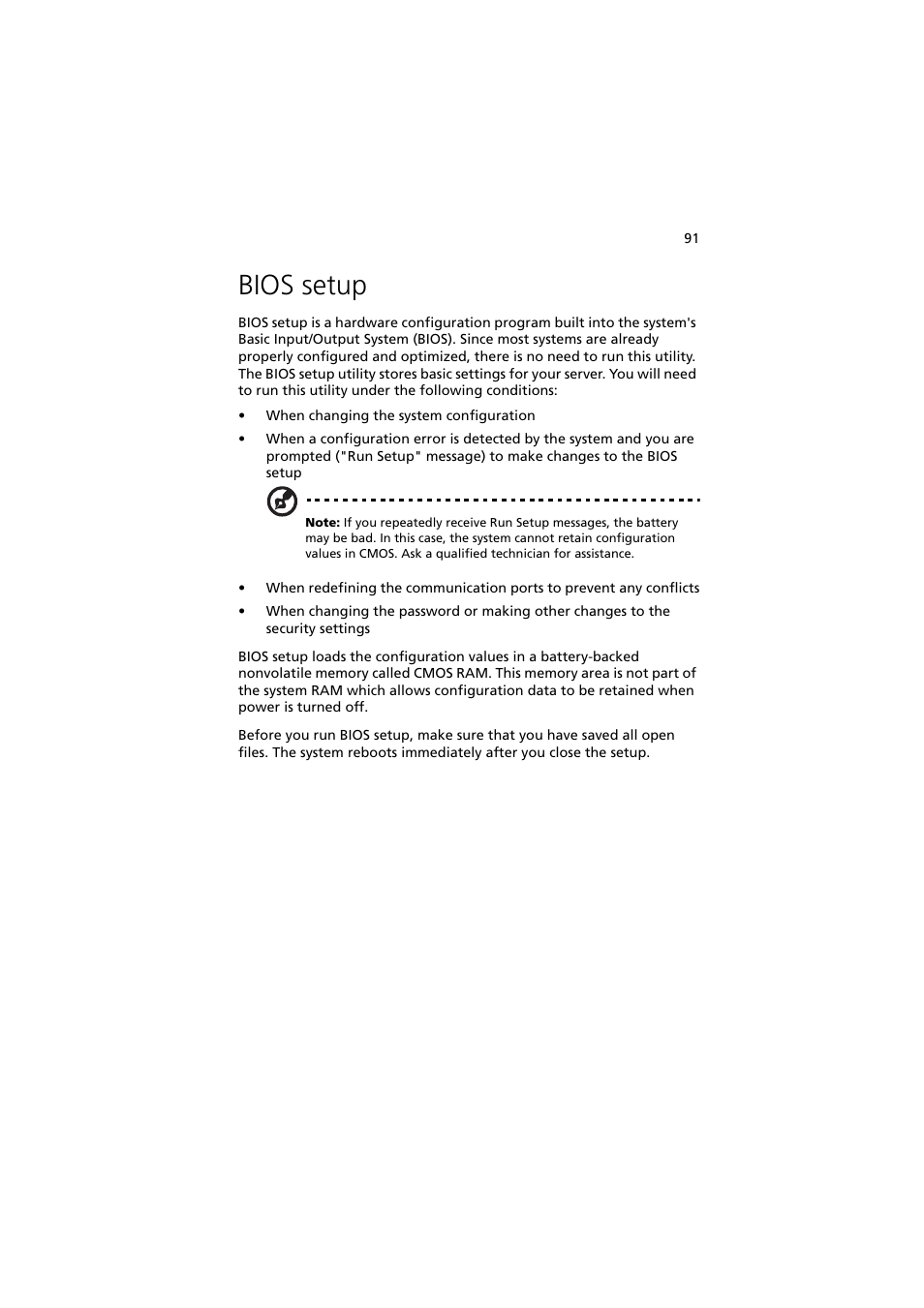 Bios setup | Acer Network Device Altos R520 User Manual | Page 101 / 184