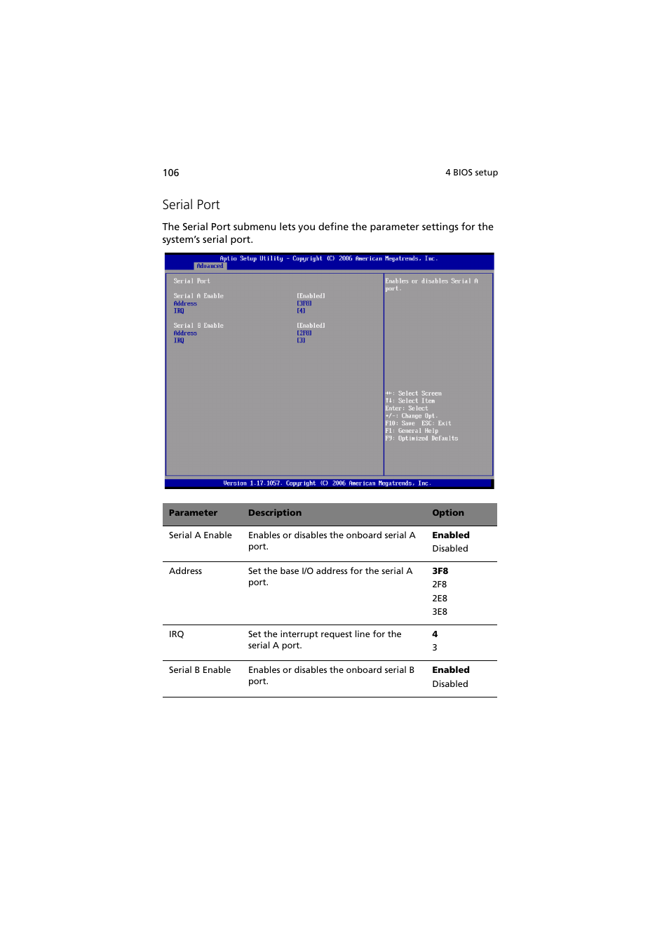 Serial port | Acer Network Device Altos R520 User Manual | Page 116 / 184