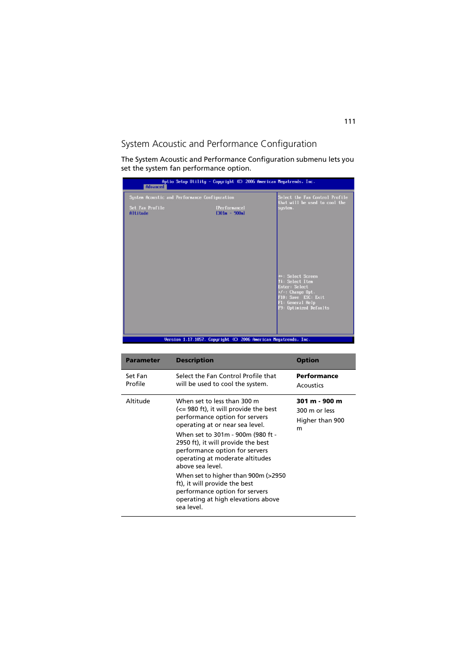 System acoustic and performance configuration | Acer Network Device Altos R520 User Manual | Page 121 / 184