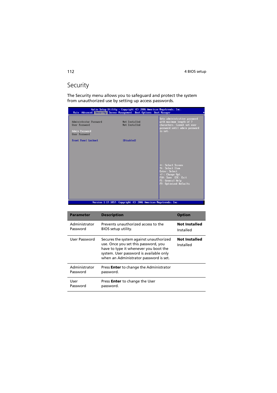 Security | Acer Network Device Altos R520 User Manual | Page 122 / 184