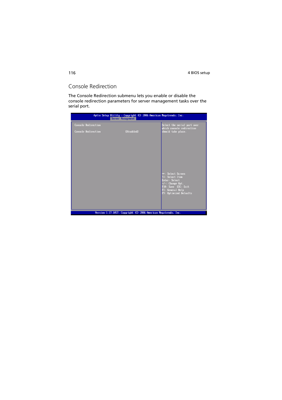 Console redirection | Acer Network Device Altos R520 User Manual | Page 126 / 184