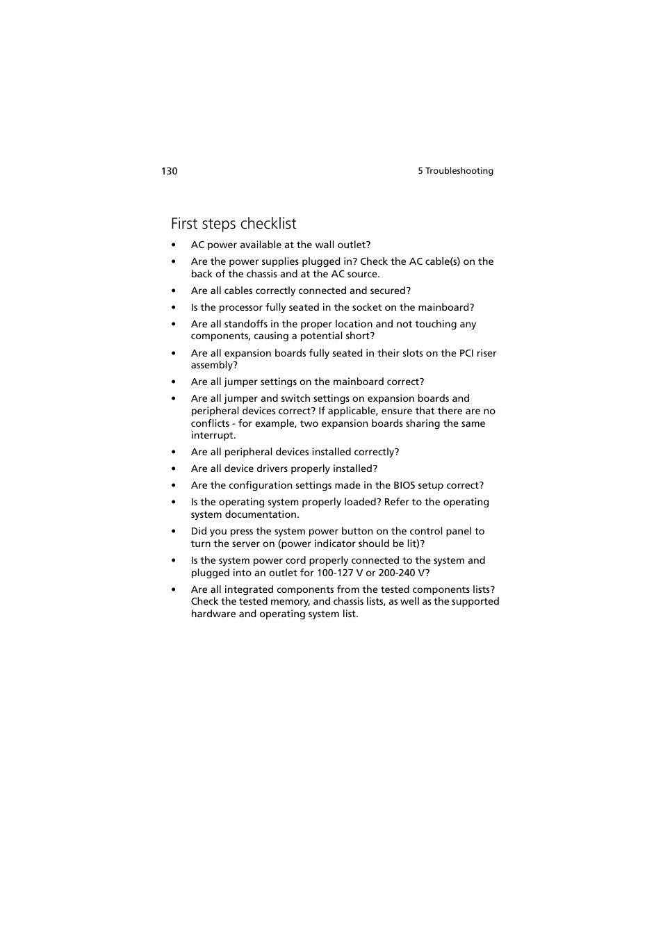 First steps checklist | Acer Network Device Altos R520 User Manual | Page 140 / 184