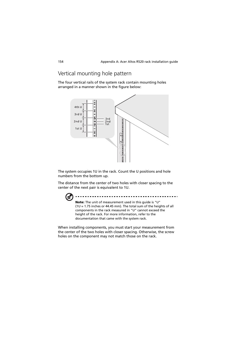 Vertical mounting hole pattern | Acer Network Device Altos R520 User Manual | Page 164 / 184