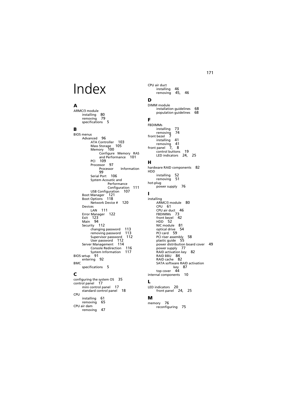 Index | Acer Network Device Altos R520 User Manual | Page 181 / 184