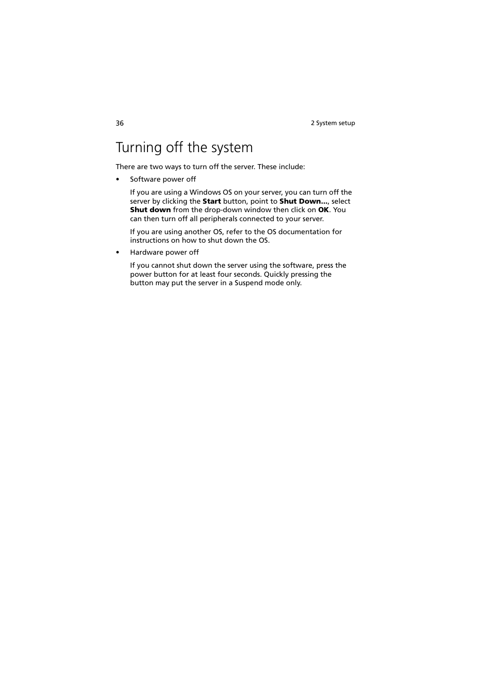 Turning off the system | Acer Network Device Altos R520 User Manual | Page 46 / 184