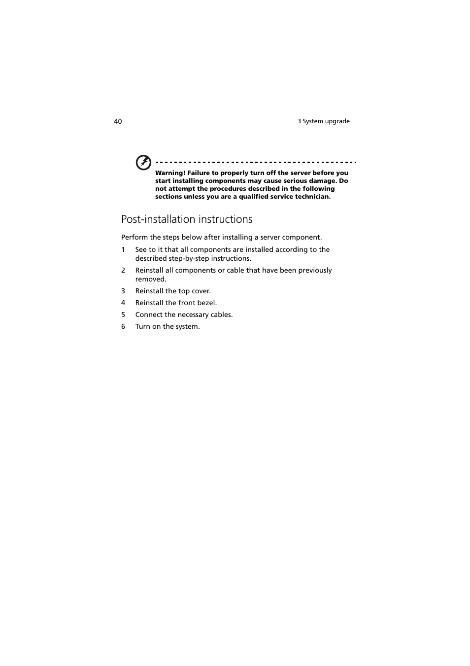 Post-installation instructions | Acer Network Device Altos R520 User Manual | Page 50 / 184