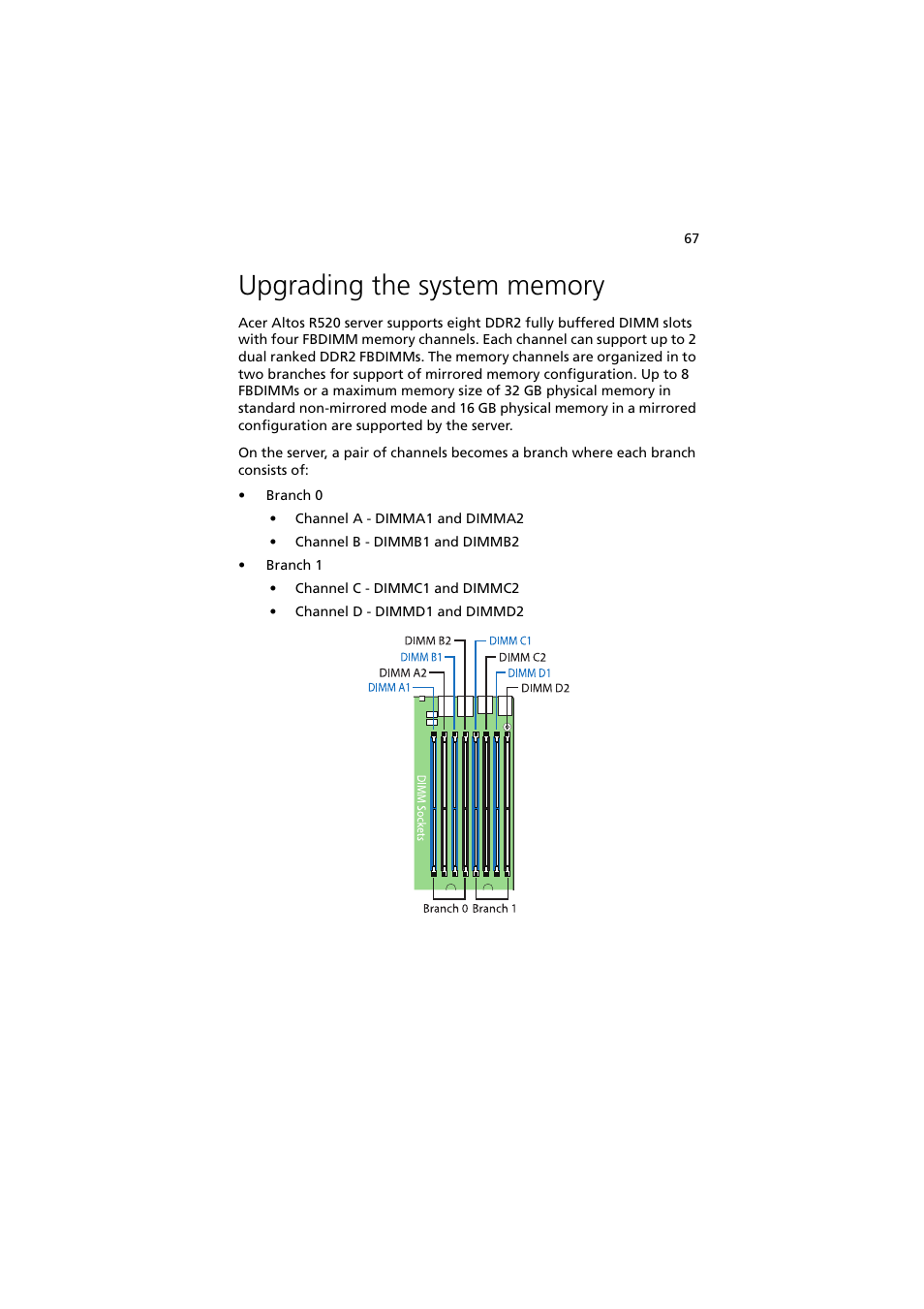 Upgrading the system memory | Acer Network Device Altos R520 User Manual | Page 77 / 184