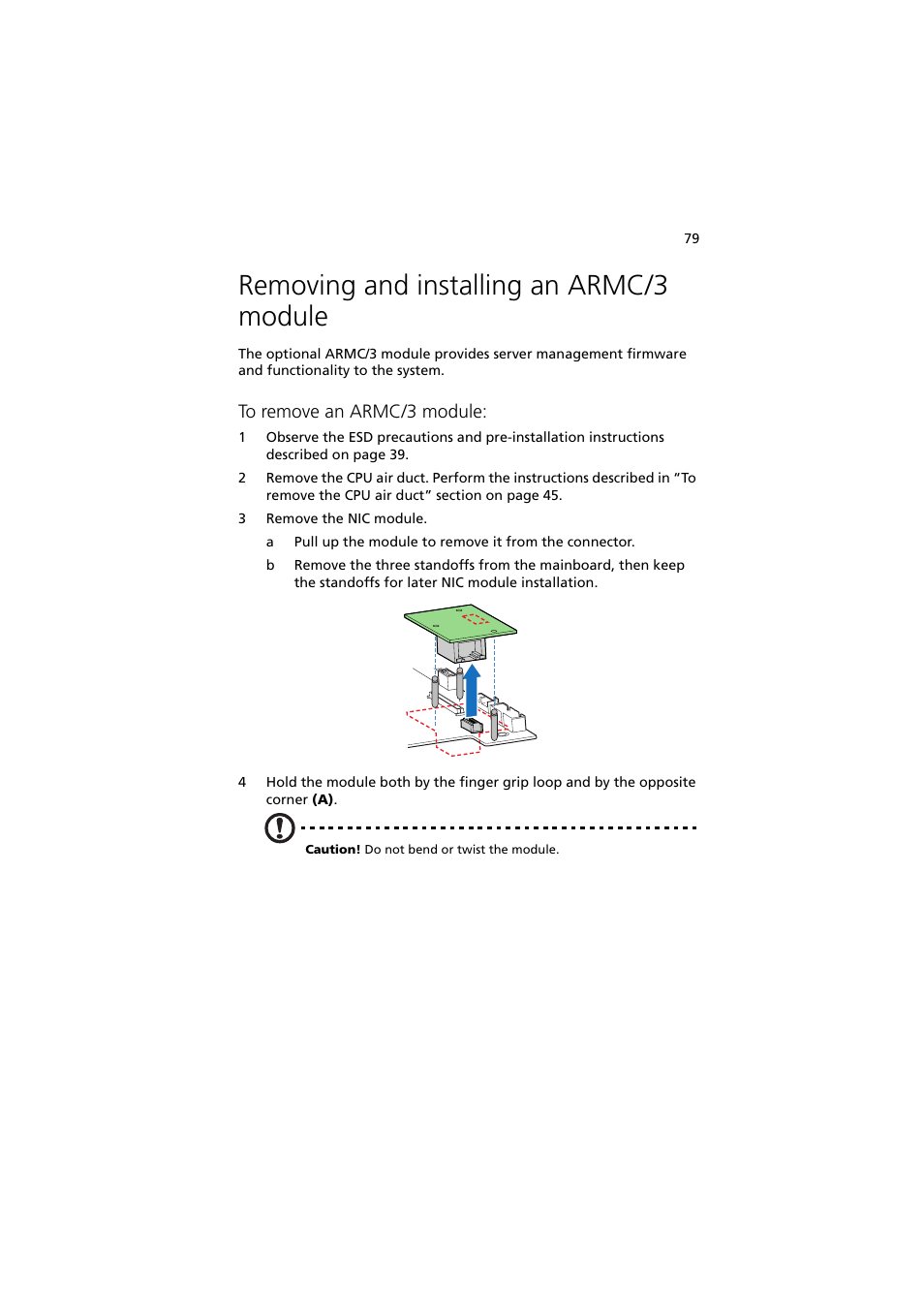 Removing and installing an armc/3 module | Acer Network Device Altos R520 User Manual | Page 89 / 184