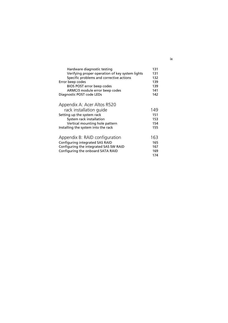 Appendix b: raid configuration 163 | Acer Network Device Altos R520 User Manual | Page 9 / 184