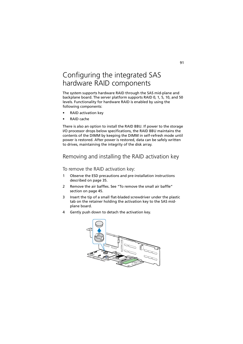 Removing and installing the raid activation key | Acer Altos R720 Series User Manual | Page 101 / 186