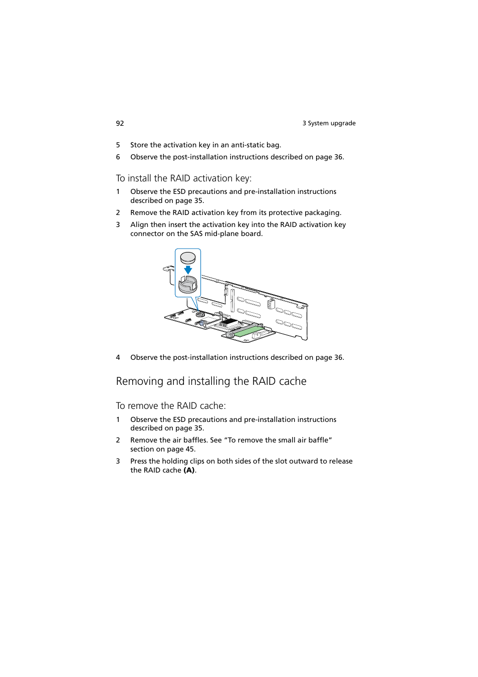 Removing and installing the raid cache | Acer Altos R720 Series User Manual | Page 102 / 186