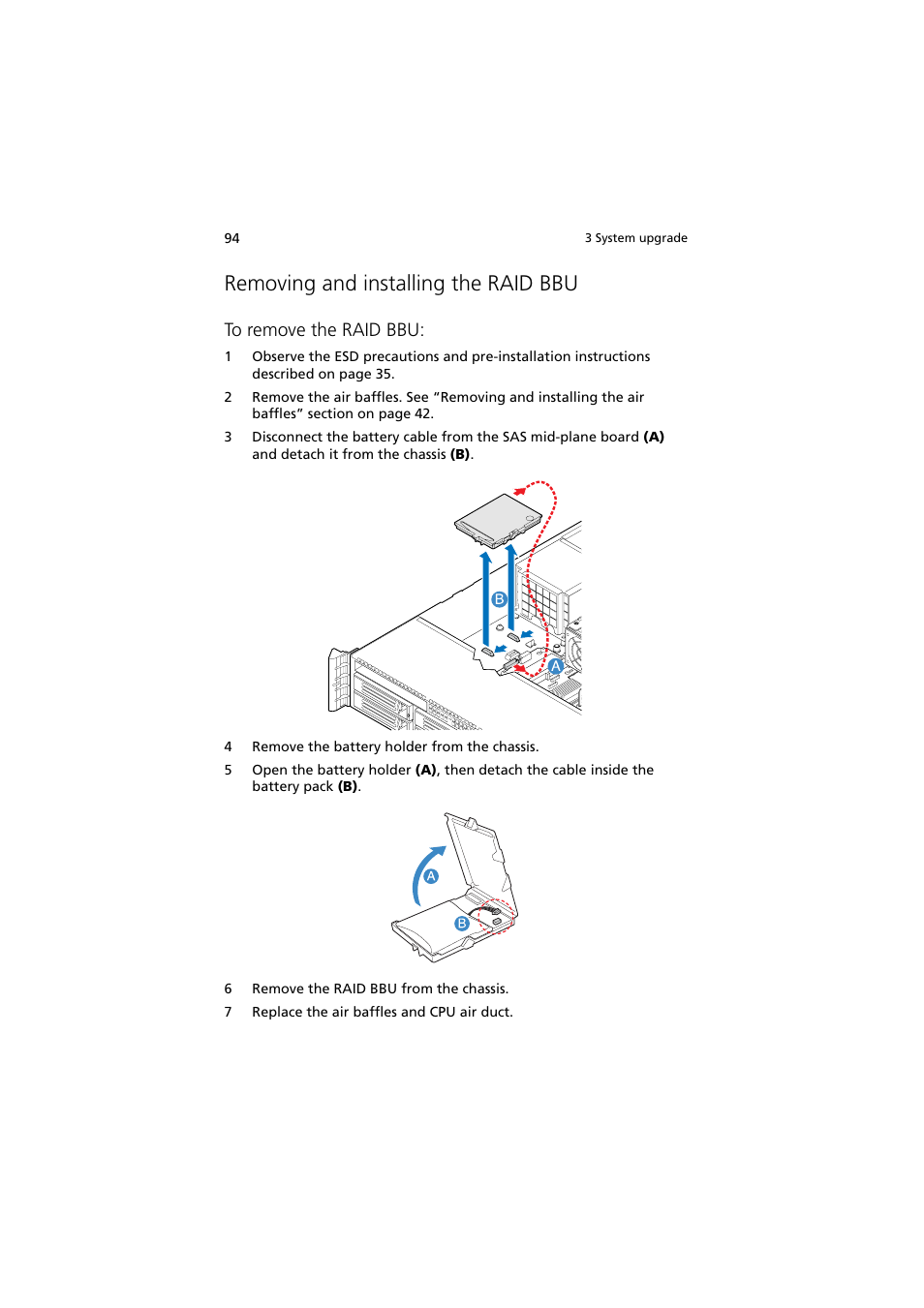 Removing and installing the raid bbu | Acer Altos R720 Series User Manual | Page 104 / 186