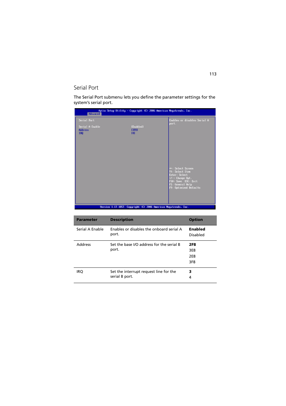 Serial port | Acer Altos R720 Series User Manual | Page 123 / 186