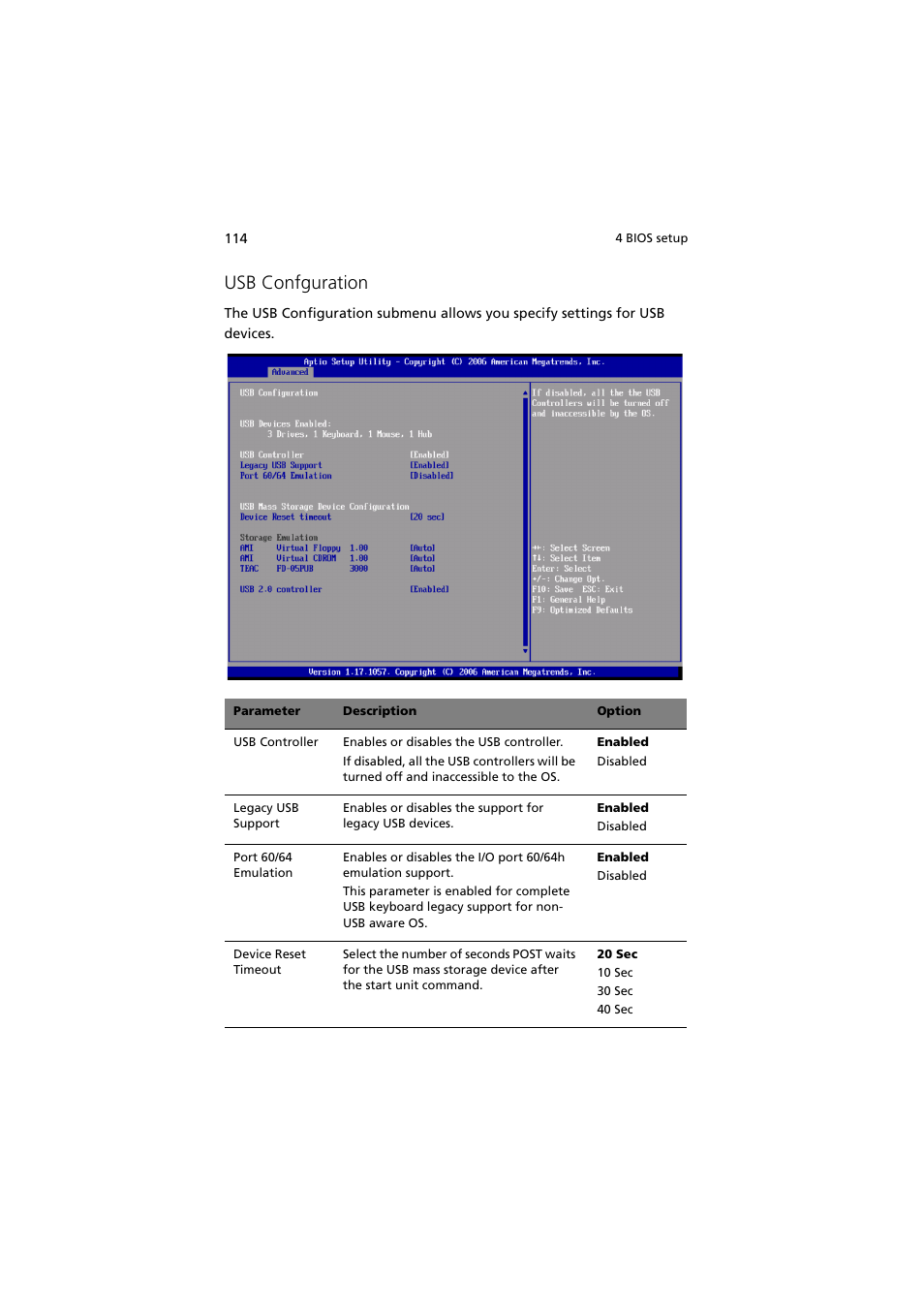 Usb confguration | Acer Altos R720 Series User Manual | Page 124 / 186