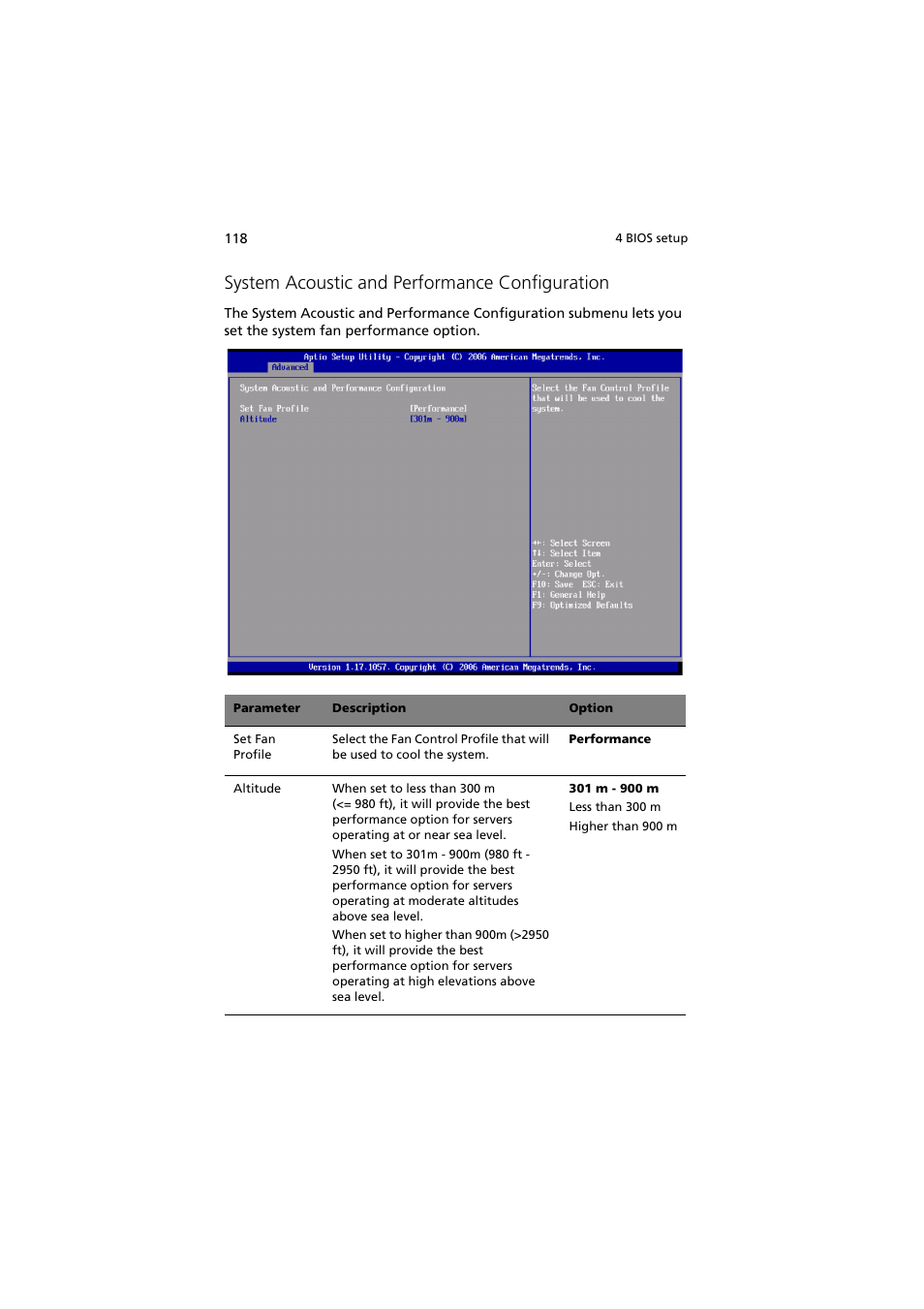 System acoustic and performance configuration | Acer Altos R720 Series User Manual | Page 128 / 186