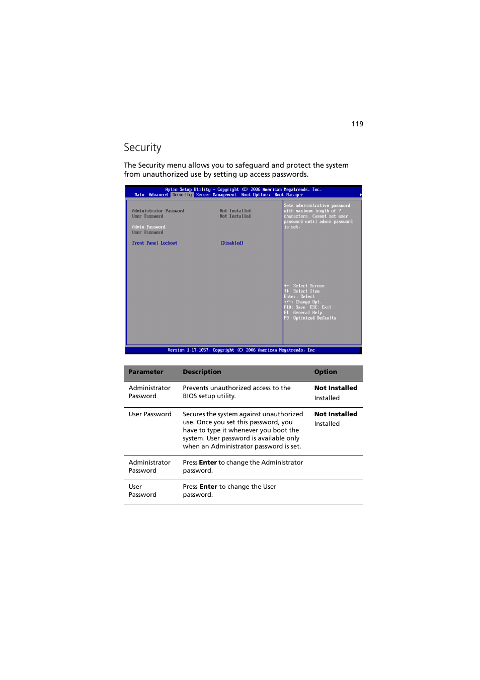 Security | Acer Altos R720 Series User Manual | Page 129 / 186