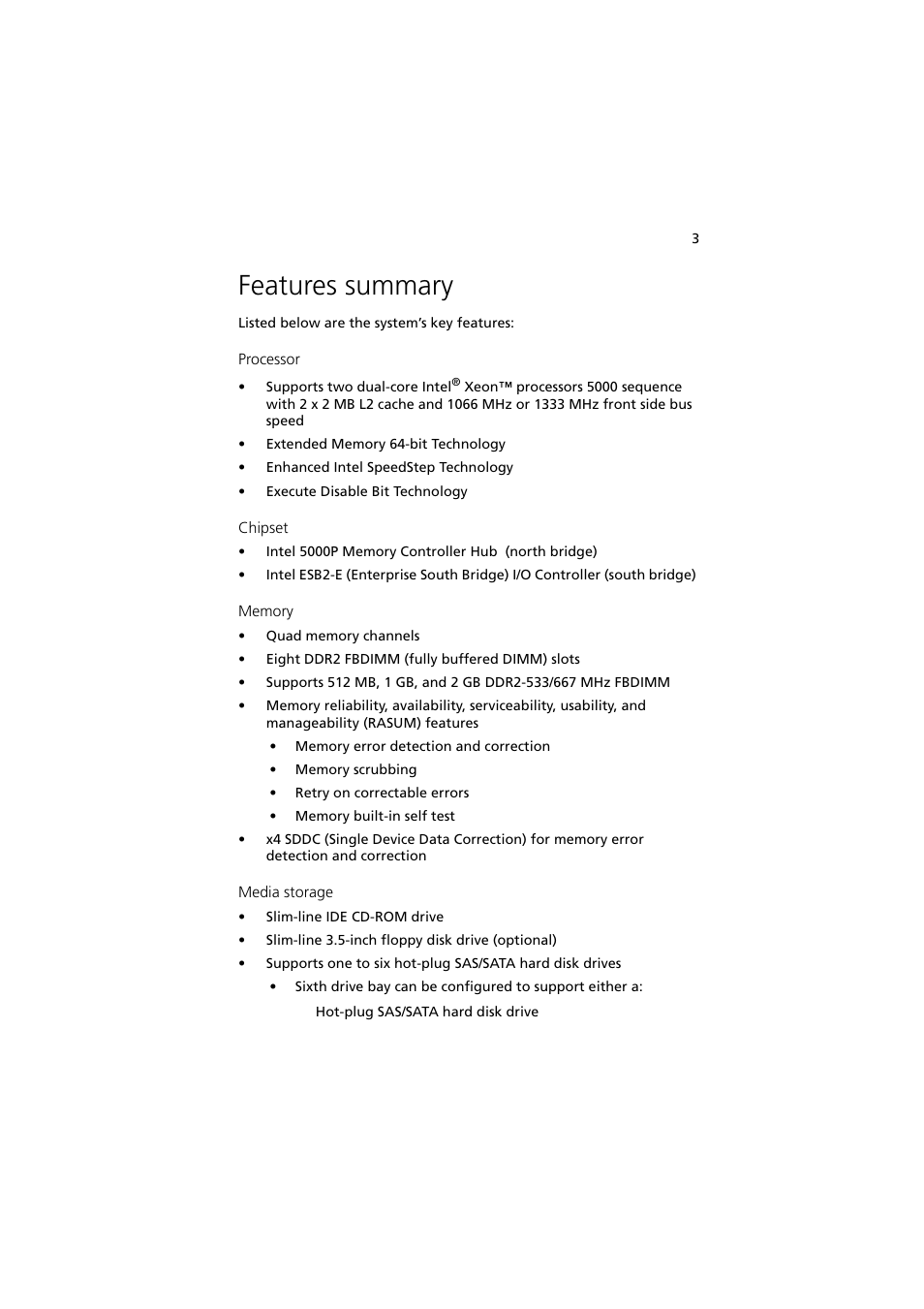 Features summary | Acer Altos R720 Series User Manual | Page 13 / 186