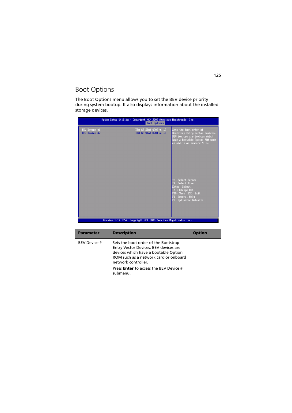 Boot options | Acer Altos R720 Series User Manual | Page 135 / 186