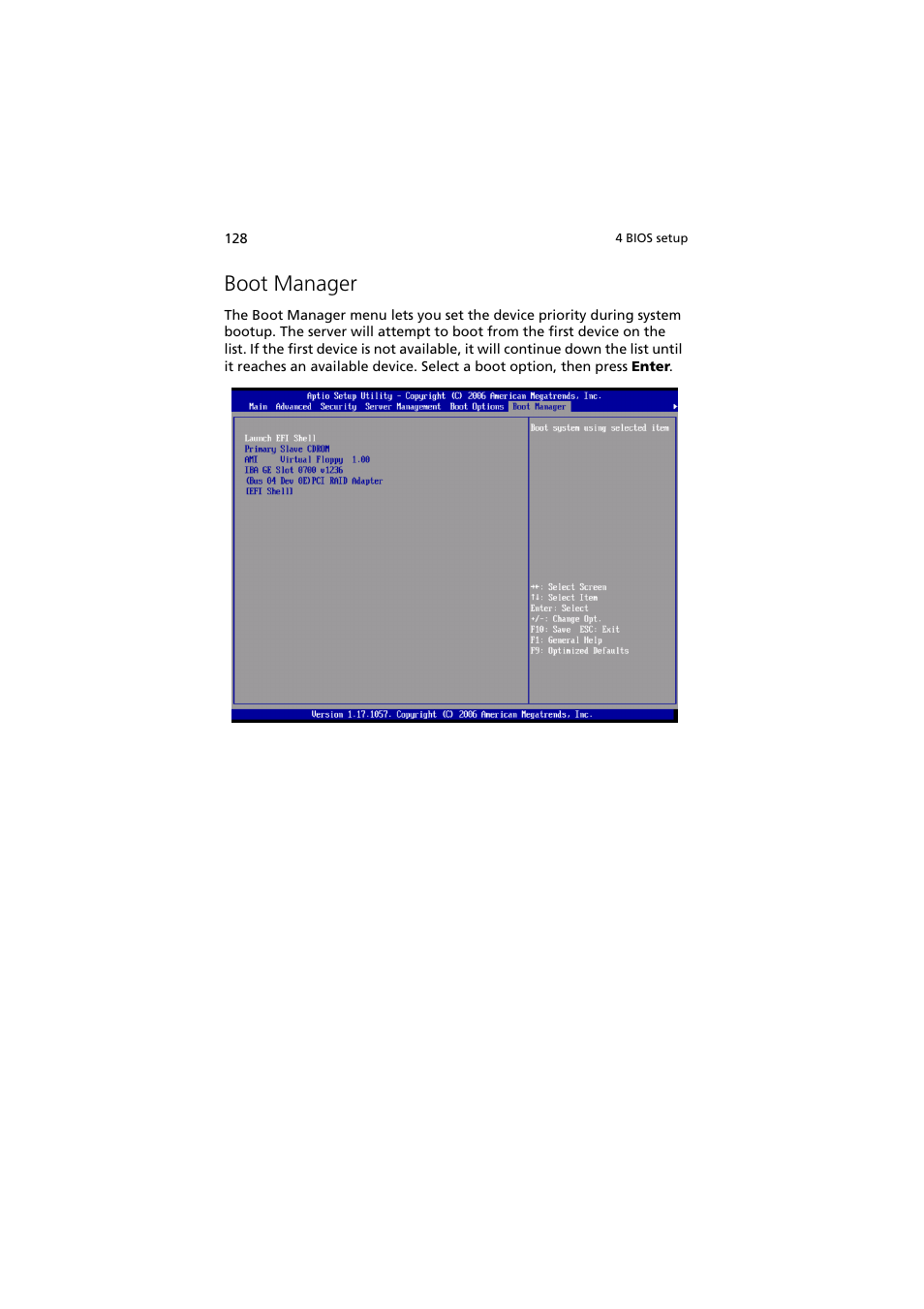 Boot manager | Acer Altos R720 Series User Manual | Page 138 / 186