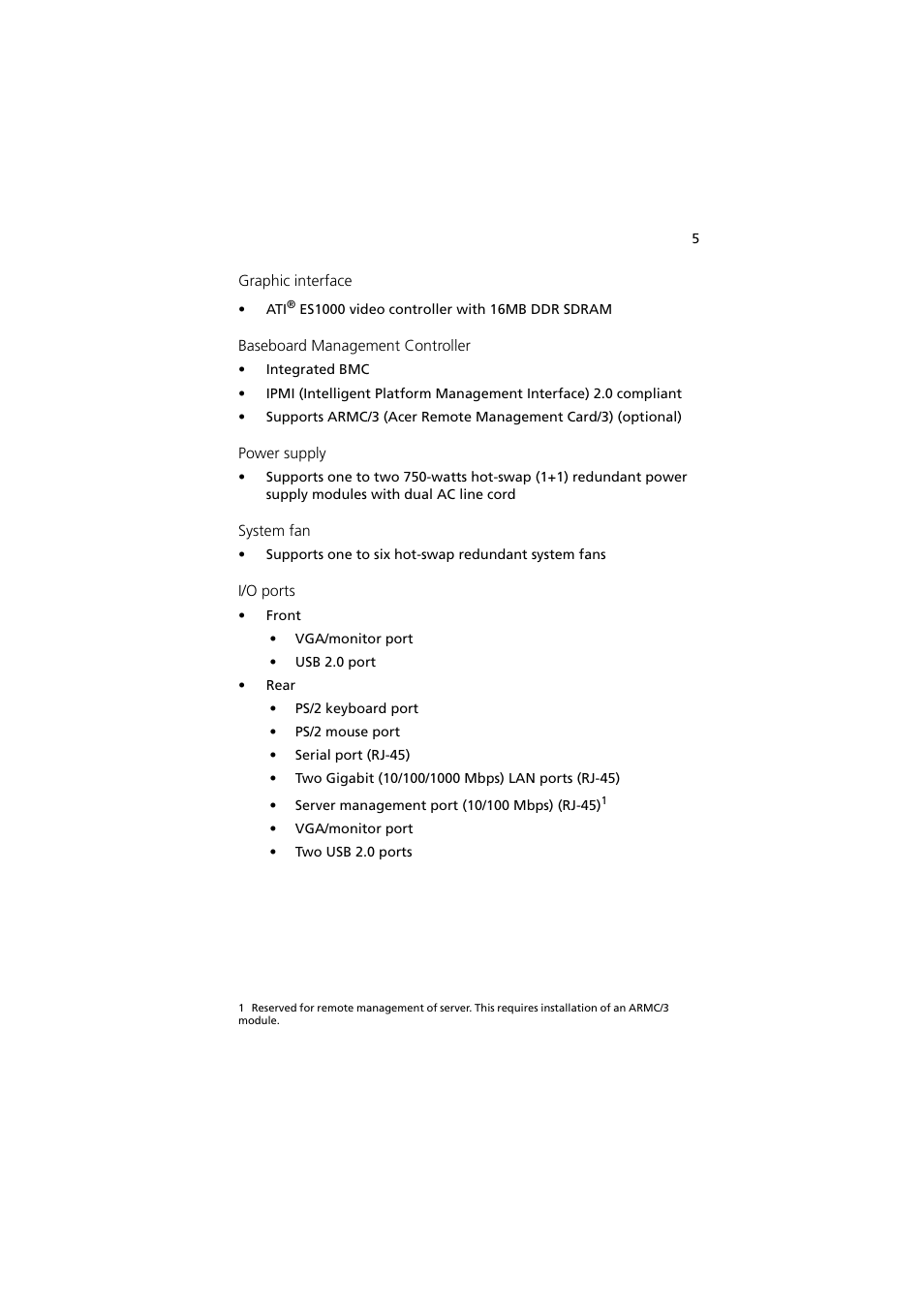 Acer Altos R720 Series User Manual | Page 15 / 186