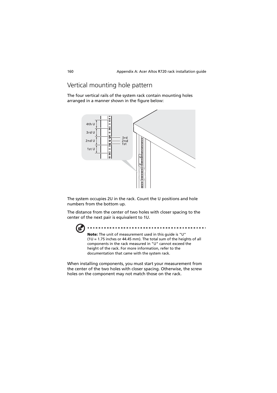 Vertical mounting hole pattern | Acer Altos R720 Series User Manual | Page 170 / 186