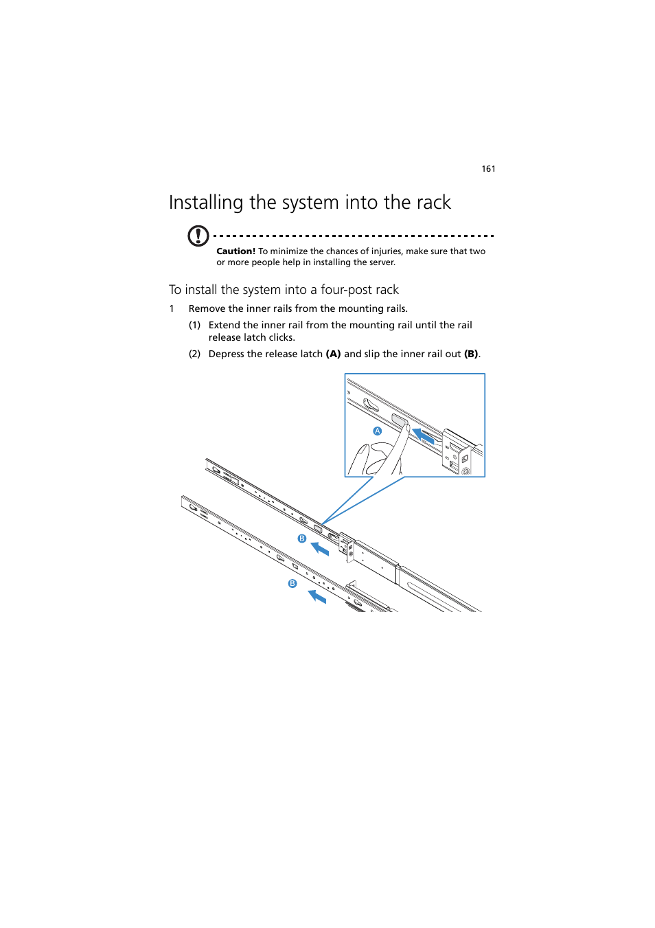 Installing the system into the rack | Acer Altos R720 Series User Manual | Page 171 / 186