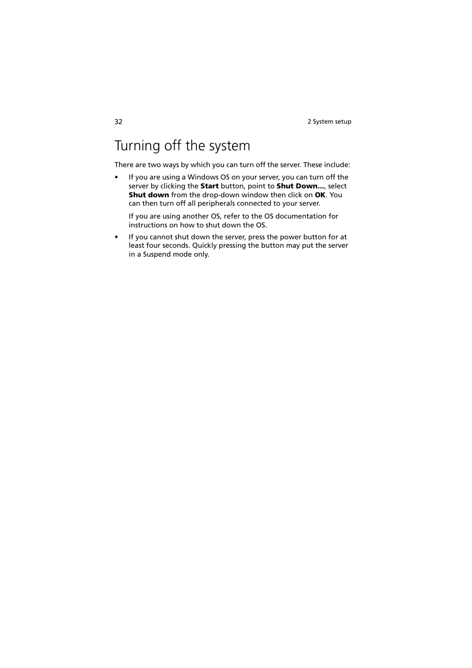 Turning off the system | Acer Altos R720 Series User Manual | Page 42 / 186