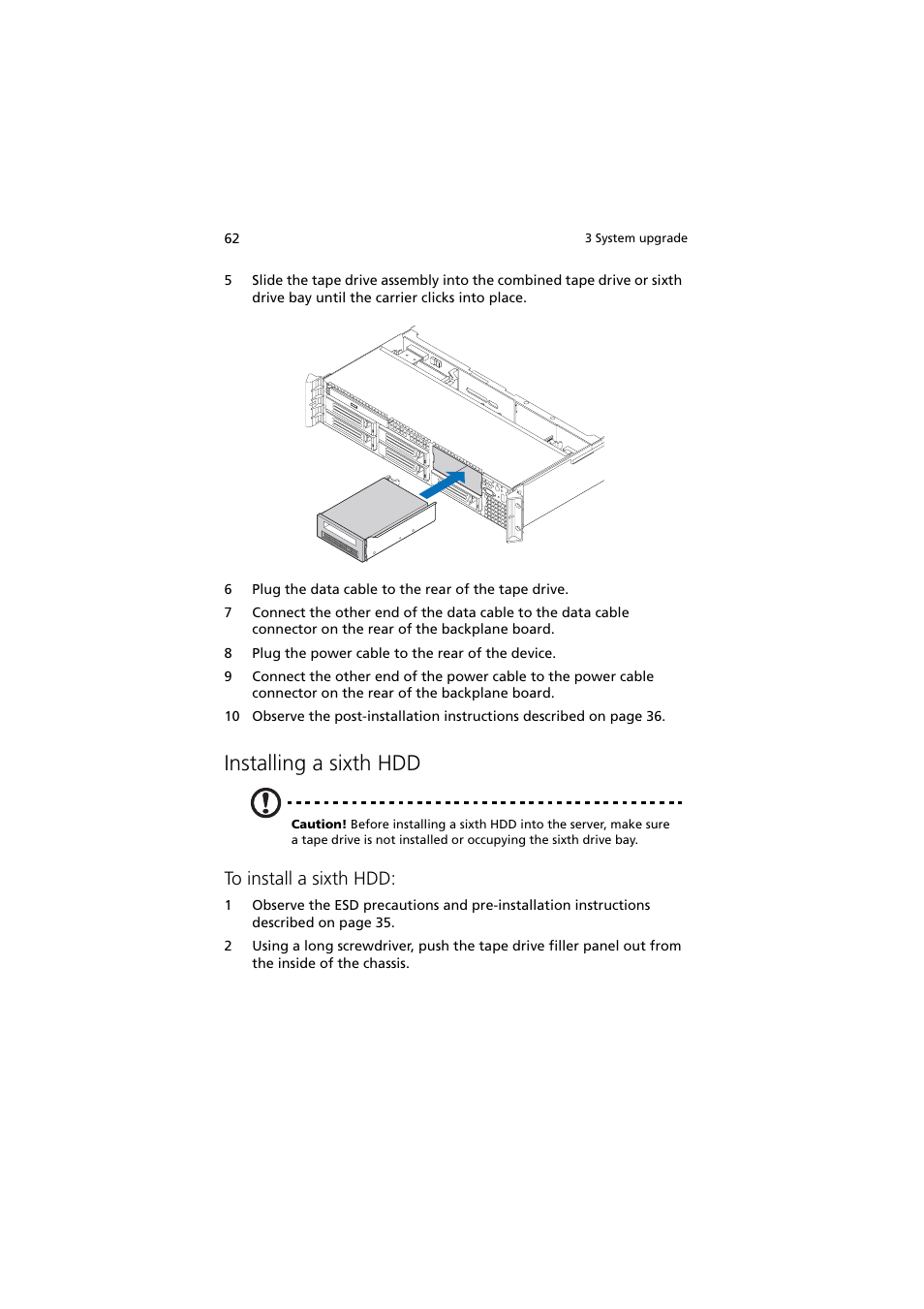 Installing a sixth hdd | Acer Altos R720 Series User Manual | Page 72 / 186