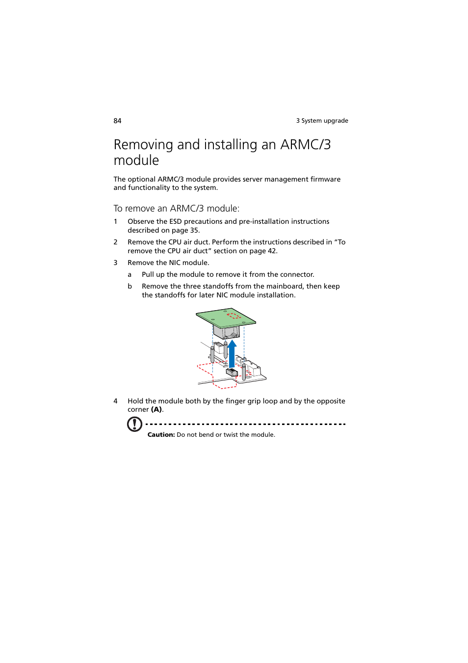 Removing and installing an armc/3 module | Acer Altos R720 Series User Manual | Page 94 / 186