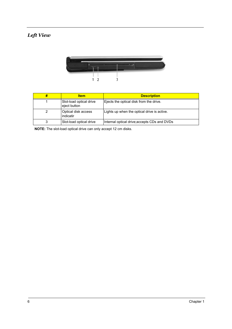Left view | Acer 5510 User Manual | Page 12 / 105