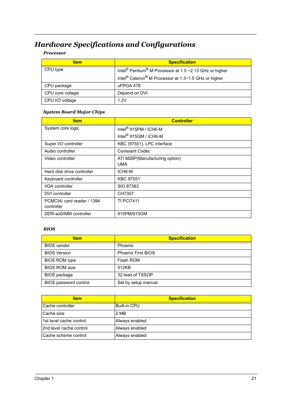 Hardware specifications and configurations | Acer 5510 User Manual | Page 27 / 105