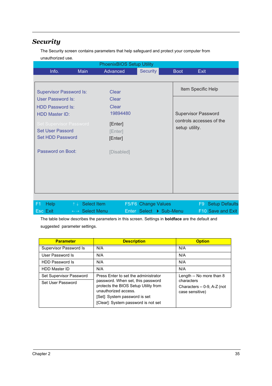 Security | Acer 5510 User Manual | Page 41 / 105