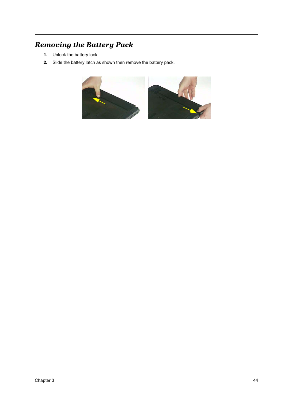 Removing the battery pack | Acer 5510 User Manual | Page 50 / 105