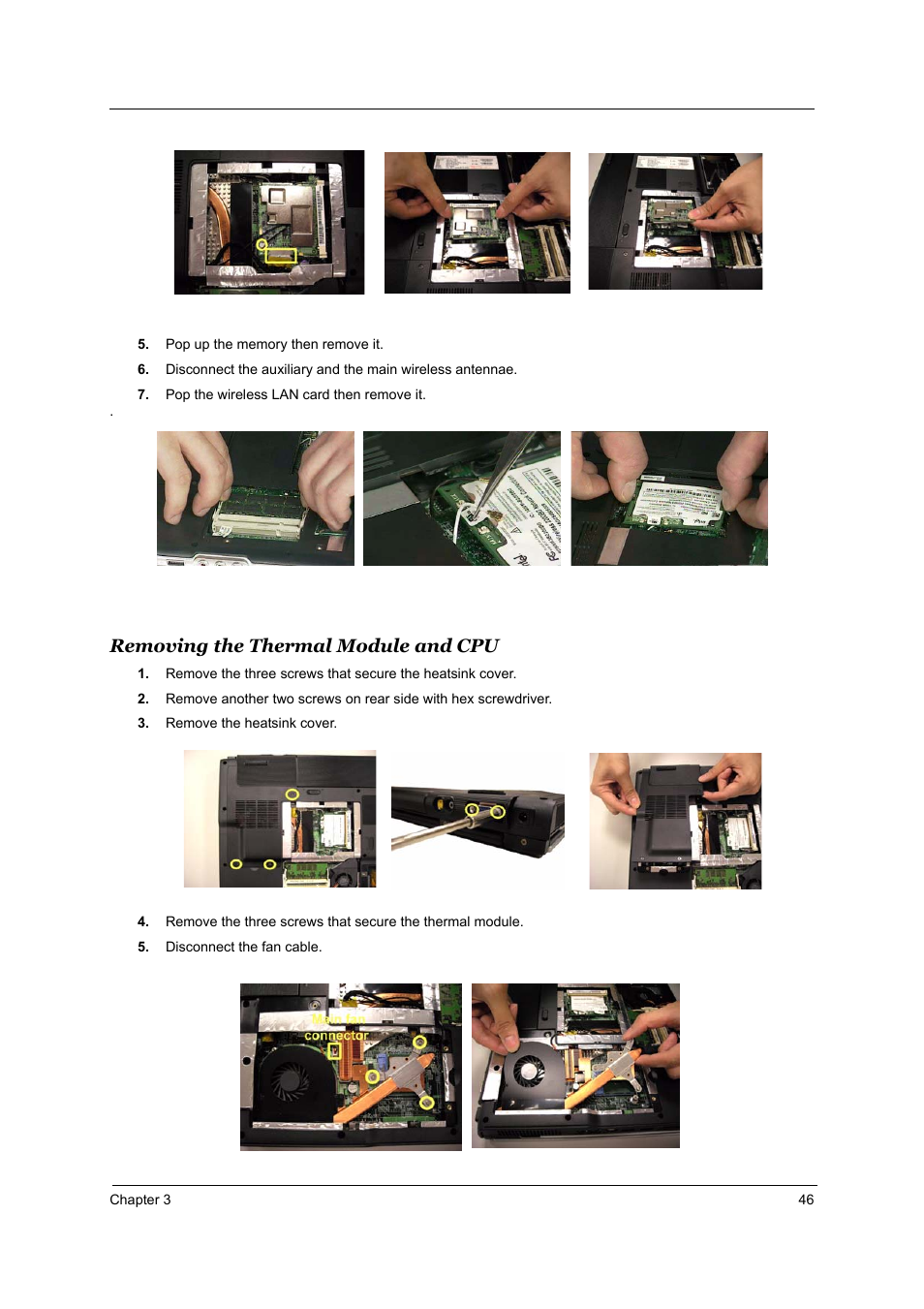 Removing the thermal module and cpu | Acer 5510 User Manual | Page 52 / 105