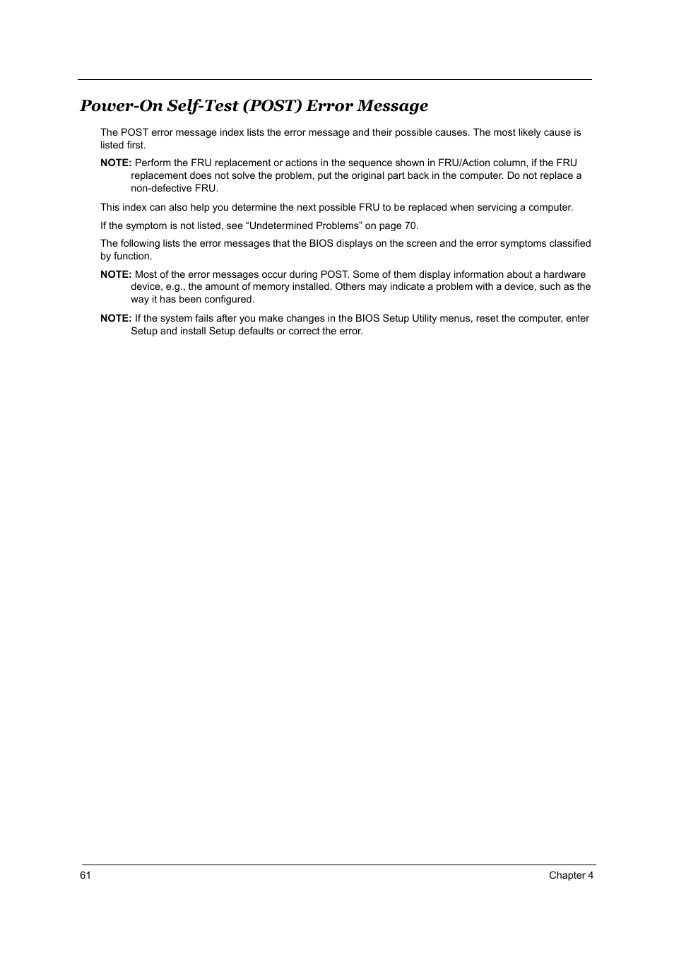 Power-on self-test (post) error message | Acer 5510 User Manual | Page 67 / 105