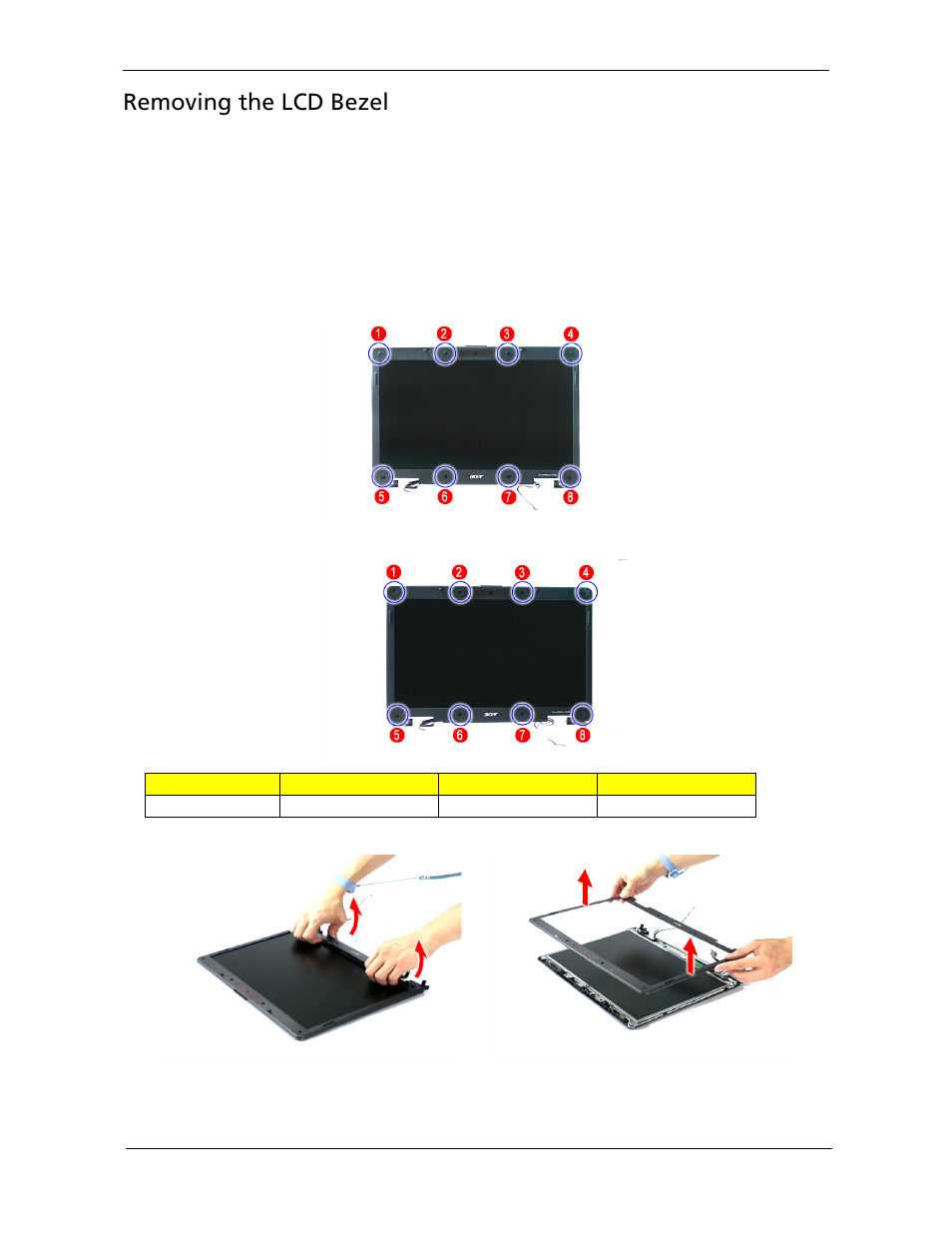 Removing the lcd bezel | Acer 5220G User Manual | Page 105 / 180