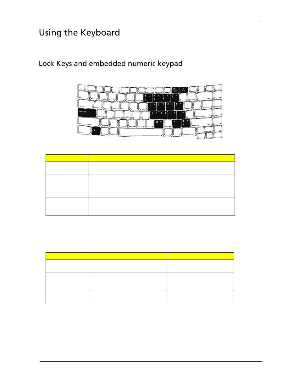 Using the keyboard, Lock keys and embedded numeric keypad | Acer 5220G User Manual | Page 23 / 180