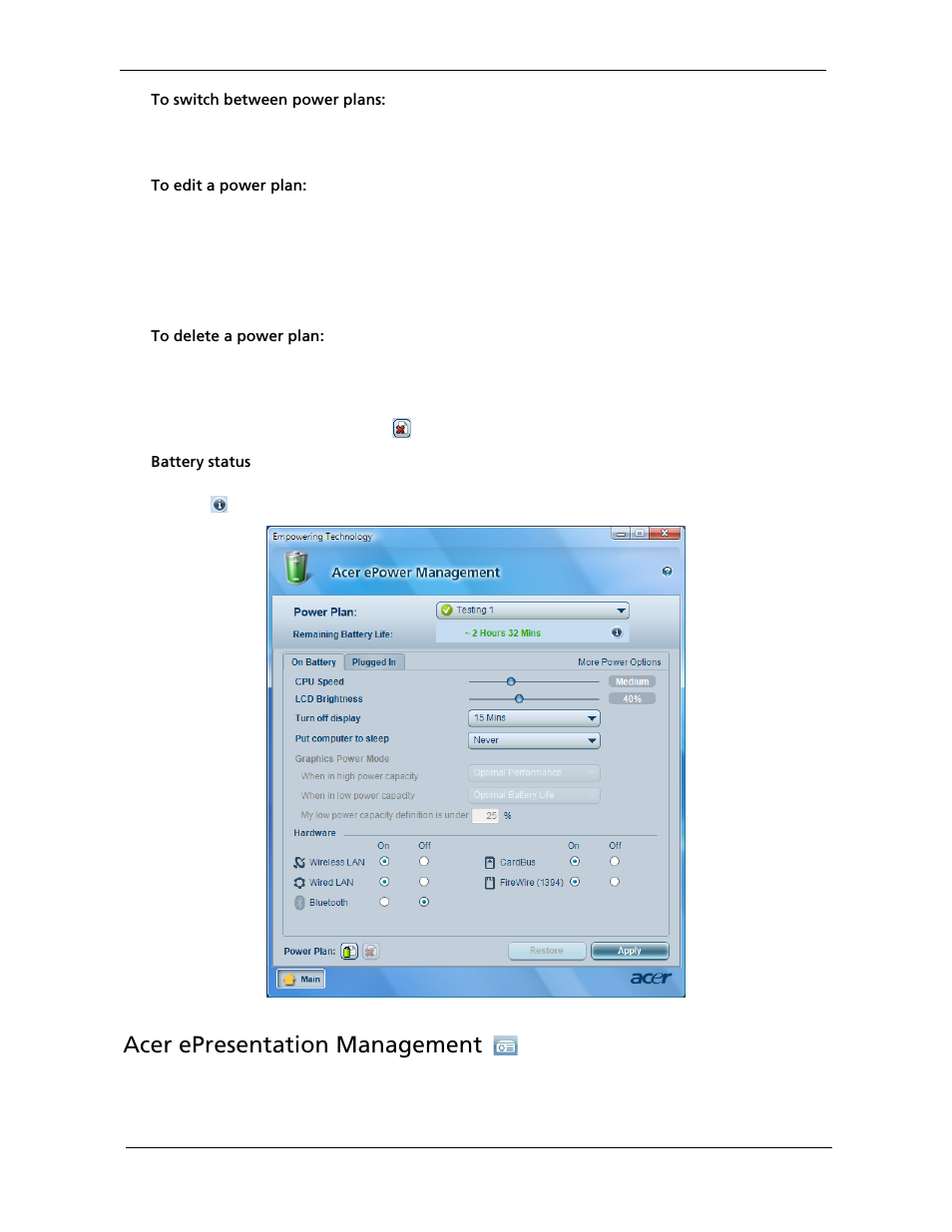 Acer epresentation management | Acer 5220G User Manual | Page 30 / 180