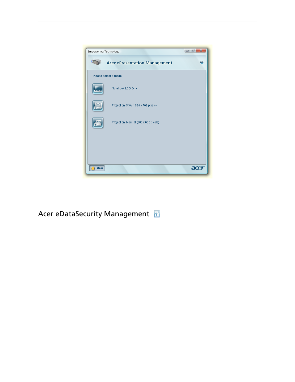 Acer edatasecurity management | Acer 5220G User Manual | Page 31 / 180