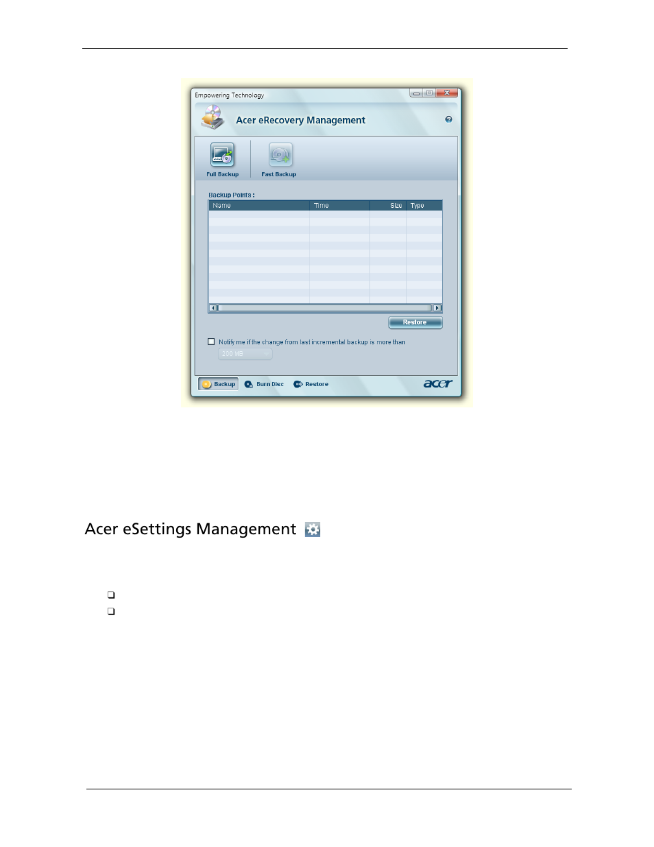 Acer esettings management | Acer 5220G User Manual | Page 34 / 180