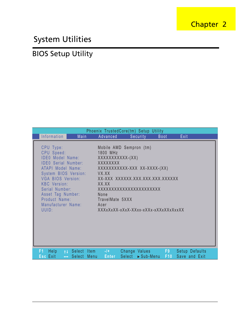 System utilities, Bios setup utility, Chapter 2 | Acer 5220G User Manual | Page 49 / 180