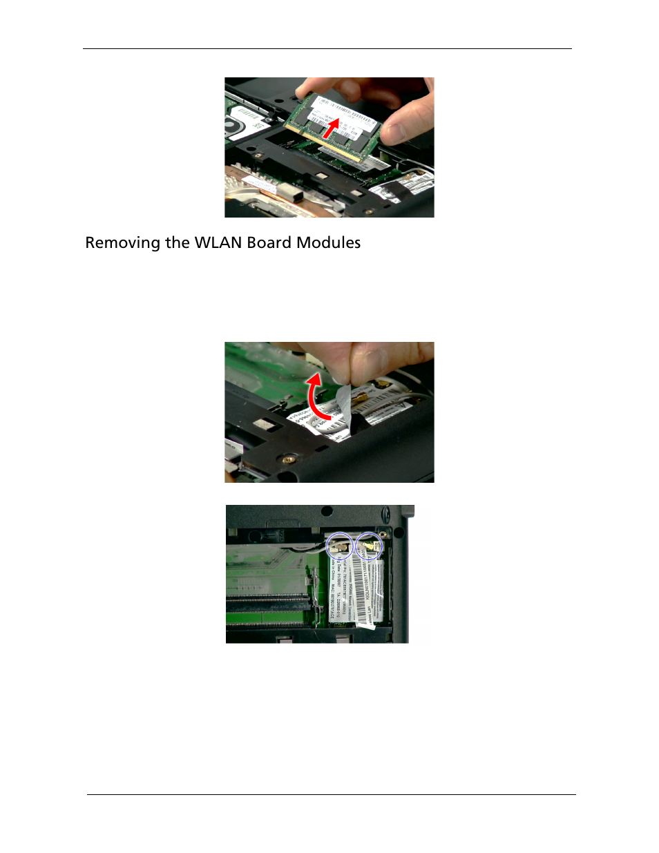 Removing the wlan board modules | Acer 5220G User Manual | Page 74 / 180